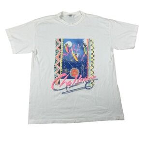 SSI The Challenge Vintage 90s Graphic T-Shirt Mens XL White Surf Neon RN 55596